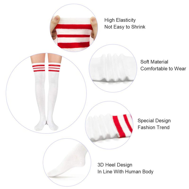 Zando Women Thin Stripes Tube Thigh High Tights Over Knee Socks Casual High Stockings E White w Pink - Image 2